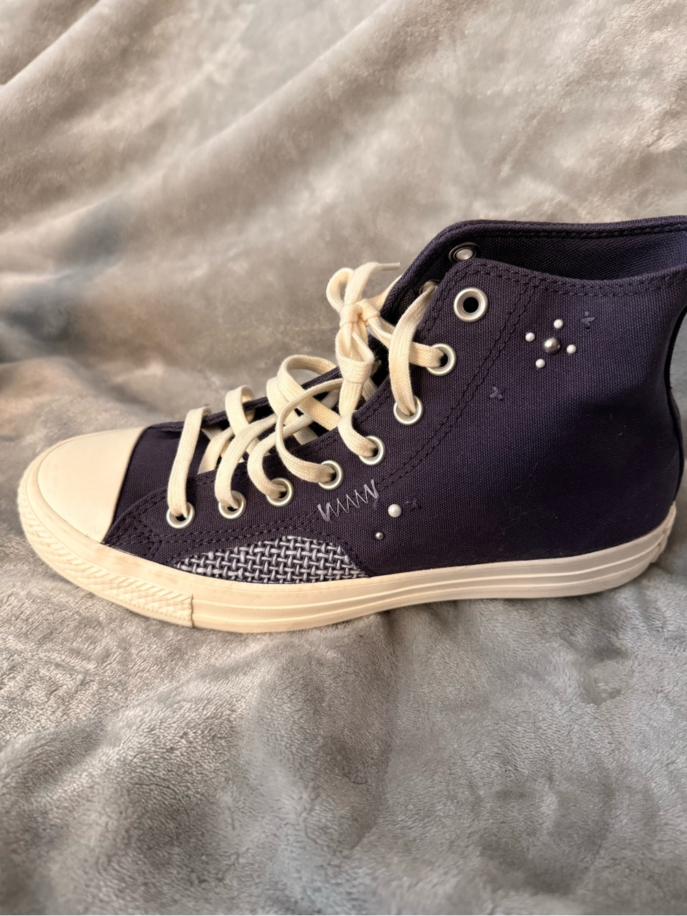 Converse High Top Sneakers in Dark Navy with Cream Accents - Picture 5 of 7